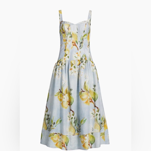 NICHOLAS Dresses & Skirts - Nicholas - Makenna Floral Linen Drop Waste Midi Dress - Aniss Sky Lemon